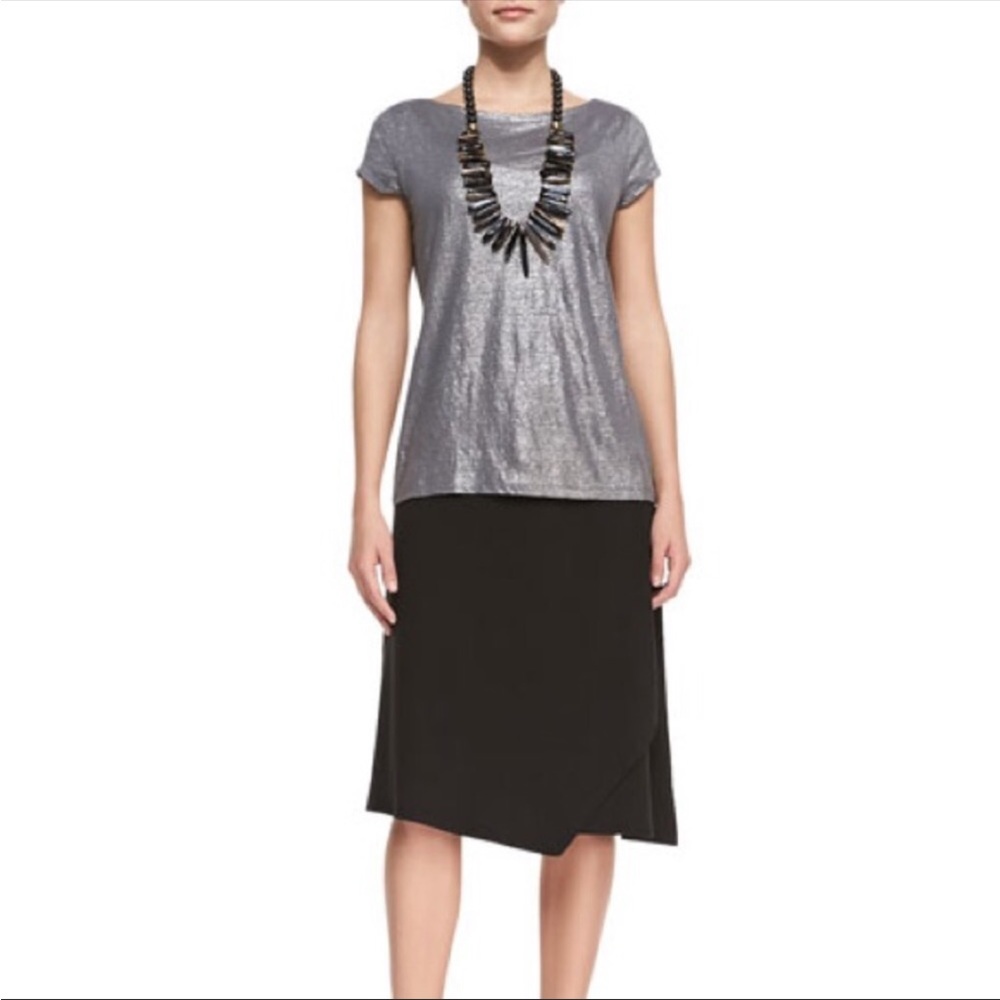NWOT - Eileen Fisher Black Asymmetrical Skirt crepe Crinkle Rayon with Yoke